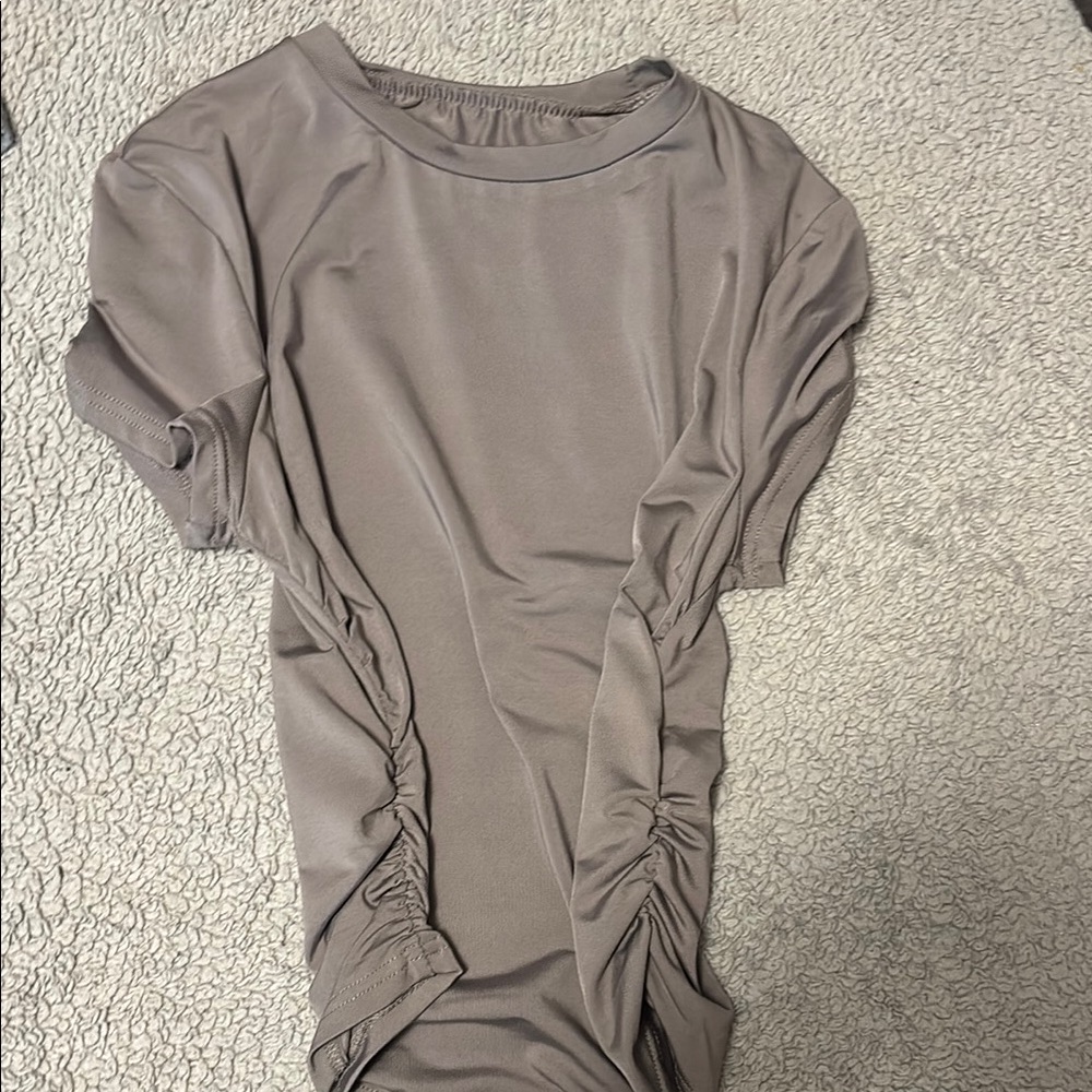 H&M Brown Tan Ruched Short Sleeve Bodysuit